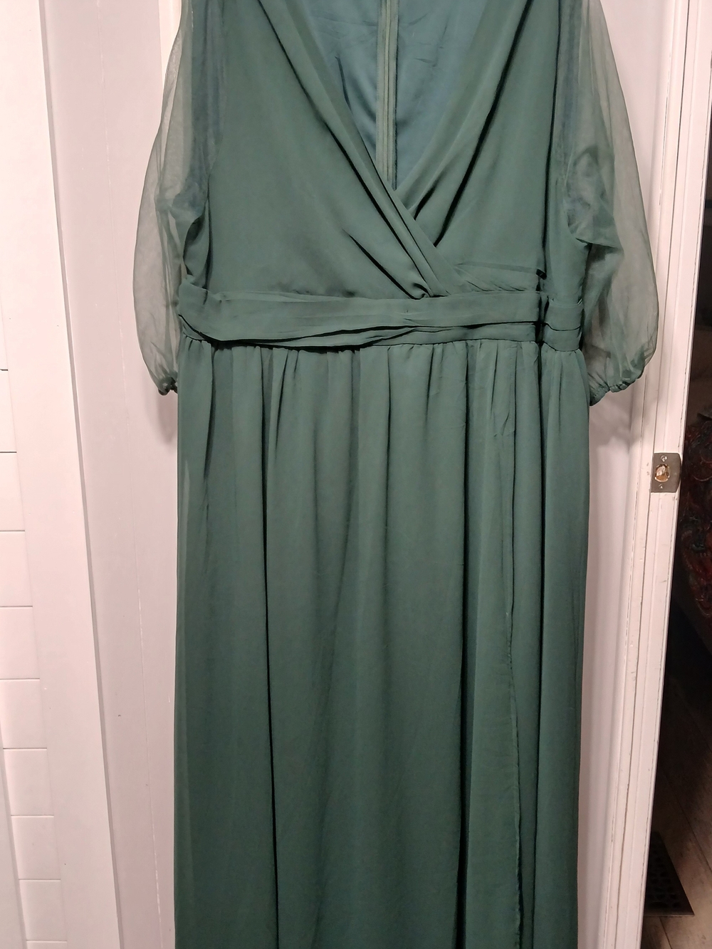 Source Unknown Dusty Sage Green Wrap-Style Wedding Dress